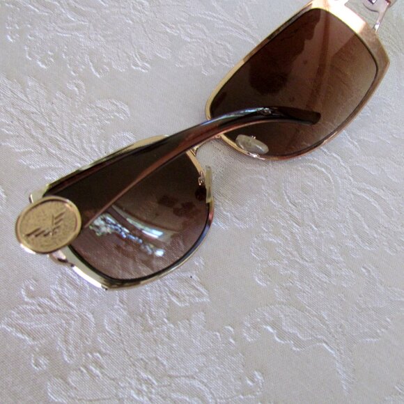 SUNGLASSES, ELEMENT 8, BROWN w GOLD METAL EDGES, UV 400 WOMEN, UNISEX w NOSEPADS - Picture 9 of 10